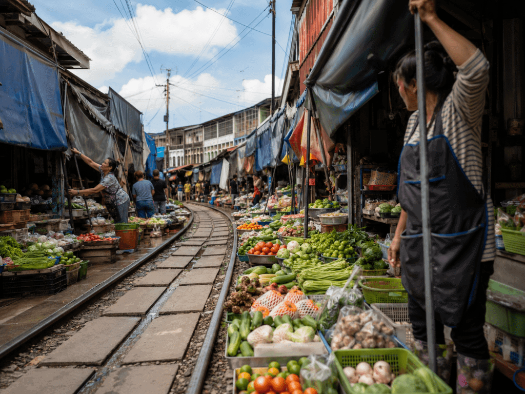 mercato galleggiante e del treno a bangkok Ayutthaya